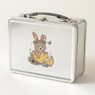 Süßer Osterbär in geknacktem Ei Vintage Vektor_1 Metall Brotdose