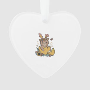 Süßer Osterbär in geknacktem Ei Vintage Vektor_1 Ornament