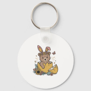 Süßer Osterbär in geknacktem Ei Vintage Vektor_1 Schlüsselanhänger