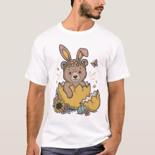 Süßer Osterbär in geknacktem Ei Vintage Vektor_1 T-Shirt