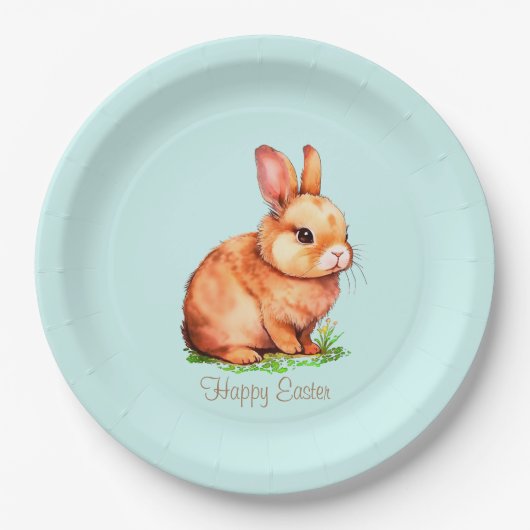 Süßer Osterhase auf Hellblau Pappteller (Vorderseite)