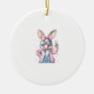 Süßer Osterhase, der Blasen bläst, Kaninchen-Fraue Keramik Ornament