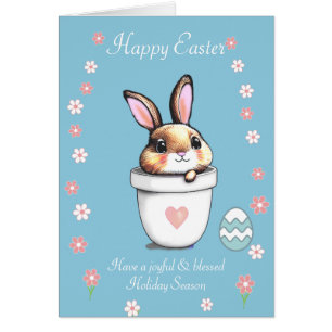Süßer Osterhase, Ei & Rosa auf Hellblau