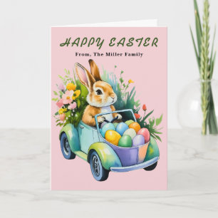 Süßer Osterhase fährt Eier Grußkarte Feiertagskarte