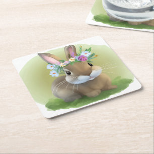 Süßer Osterhase für eine positive Stimmung  Rechteckiger Pappuntersetzer
