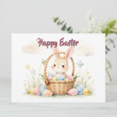 Süßer Osterhase im Korb mit bunten Eiern (Stehend Vorderseite)