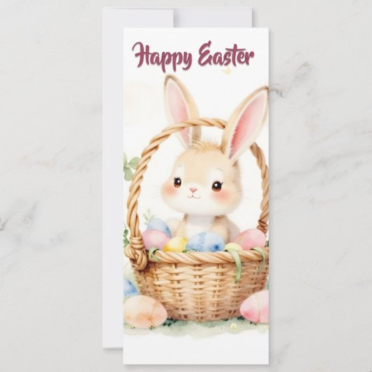 Süßer Osterhase im Korb mit farbenfrohen Eiern (Vorderseite)