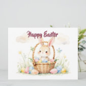 Süßer Osterhase im Korb mit farbenfrohen Eiern (Stehend Vorderseite)