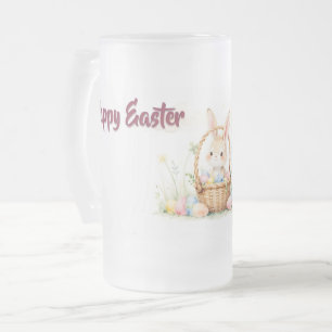 Süßer Osterhase im Korb mit farbenfrohen Eiern Mattglas Bierglas