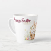 Süßer Osterhase im Korb mit farbenfrohen Eiern Milchtasse (Linke Ecke)