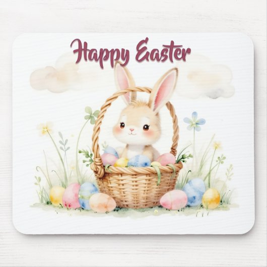 Süßer Osterhase im Korb mit farbenfrohen Eiern Mousepad (Vorne)