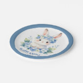 Süßer Osterhase im Wasserfarblook mit Hortensien Pappteller (Schrägansicht)