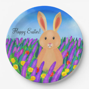 Süßer Osterhase in den Blumen Pappteller