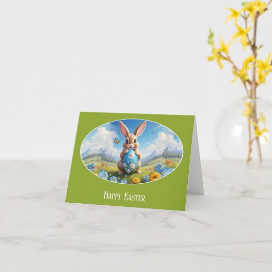 Süßer Osterhase in Landschaft - Karte (Gelbe Blume)