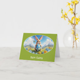 Süßer Osterhase in Landschaft - Karte
