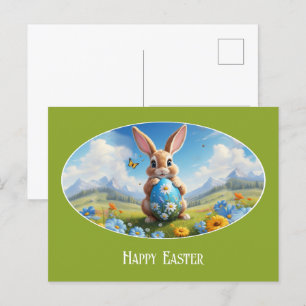 Süßer Osterhase in Landschaft -  Postkarte