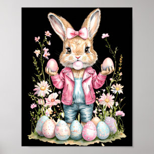 Süßer Osterhase Kaninchen Rosa Band Poster