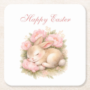 Süßer Osterhase Kaninchen Rosa Blush Pfingstrose  Rechteckiger Pappuntersetzer