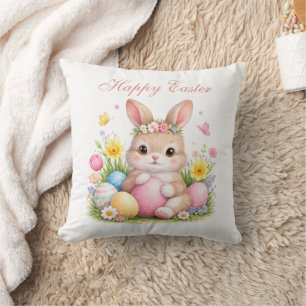 Süßer Osterhase Kaninchen Rosa Peonie Kissen