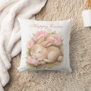 Süßer Osterhase Kaninchen Rosa Peonie Kissen