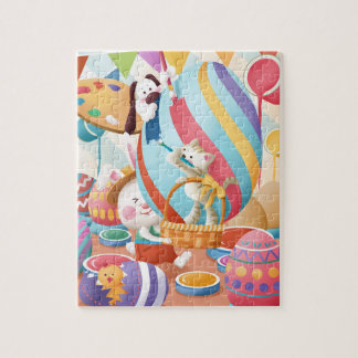 Süßer Osterhase Katze Hund malt riesiges Ei Puzzle