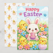 Süßer Osterhase & Küken | Frohe Ostern Feiertagskarte (Vorne/Hinten)
