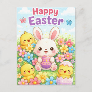 Süßer Osterhase & Küken Frohe Ostern Feiertagspostkarte