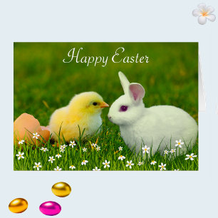 Süßer Osterhase & Küken mit Blumen