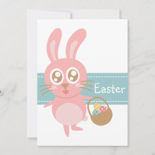 Süßer Osterhase mit einem Korb voller Eier Einladung