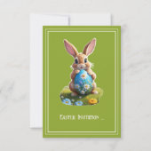 Süßer Osterhase mit einem Osterei -  Einladung (Vorderseite)
