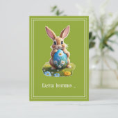 Süßer Osterhase mit einem Osterei -  Einladung (Stehend Vorderseite)
