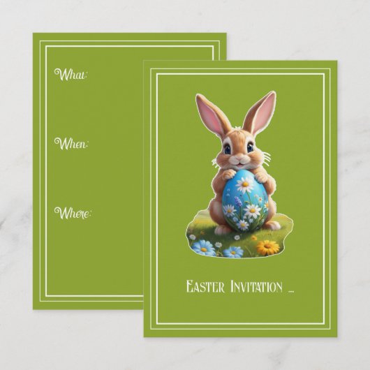 Süßer Osterhase mit einem Osterei -  Einladung (Vorne/Hinten)