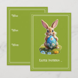 Süßer Osterhase mit einem Osterei -  Einladung