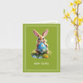 Süßer Osterhase mit einem Osterei -  Karte (Gelbe Blume)