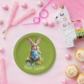 Süßer Osterhase mit einem Osterei -  Pappteller (Party)