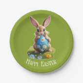 Süßer Osterhase mit einem Osterei -  Pappteller (Vorderseite)