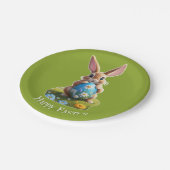Süßer Osterhase mit einem Osterei -  Pappteller (Schrägansicht)