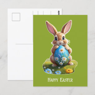 Süßer Osterhase mit einem Osterei - Postkarte