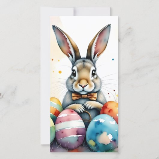 Süßer Osterhase mit farbenfrohen bemalten Eiern (Vorderseite)