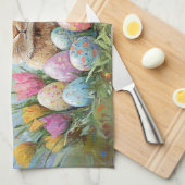 Süßer Osterhase mit farbigen Eiern Geschirrtuch (Viertel Falte)