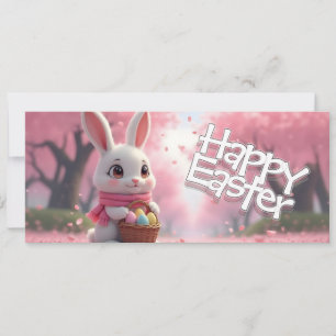 Süßer Osterhase mit Korb und bunten Eiern