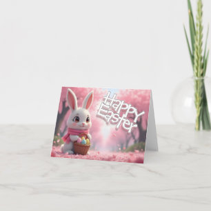 Süßer Osterhase mit Korb und bunten Eiern Dankeskarte