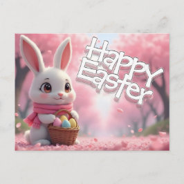 Süßer Osterhase mit Korb und bunten Eiern Postkarte