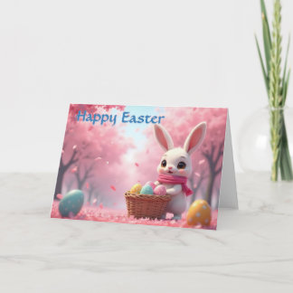 Süßer Osterhase mit Korb voller bunter Eier Karte