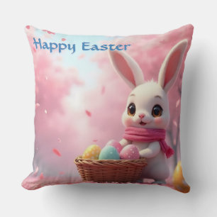 Süßer Osterhase mit Korb voller bunter Eier Kissen