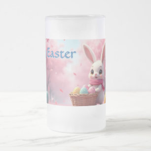Süßer Osterhase mit Korb voller bunter Eier Mattglas Bierglas