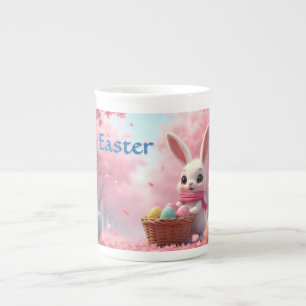 Süßer Osterhase mit Korb voller bunter Eier Porzellantasse