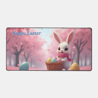 Süßer Osterhase mit Korb voller bunter Eier Schreibtischunterlage
