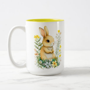 Süßer Osterhase & Monogramm auf Weiß Zweifarbige Tasse