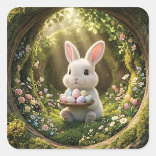 Süßer Osterhase Quadratischer Aufkleber